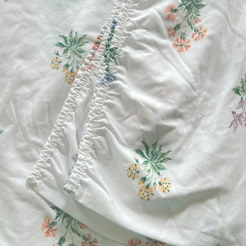 Vintage Martha Stewart Floral Full Sheet Set Lace Trim Cottagecore 50/50 Cotton